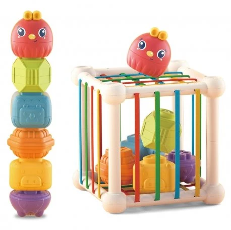Woopie Baby WOOPIE Žaislas Elastingas Jautrumo Kubas Su Gyvūnais + Barška 7 vnt.