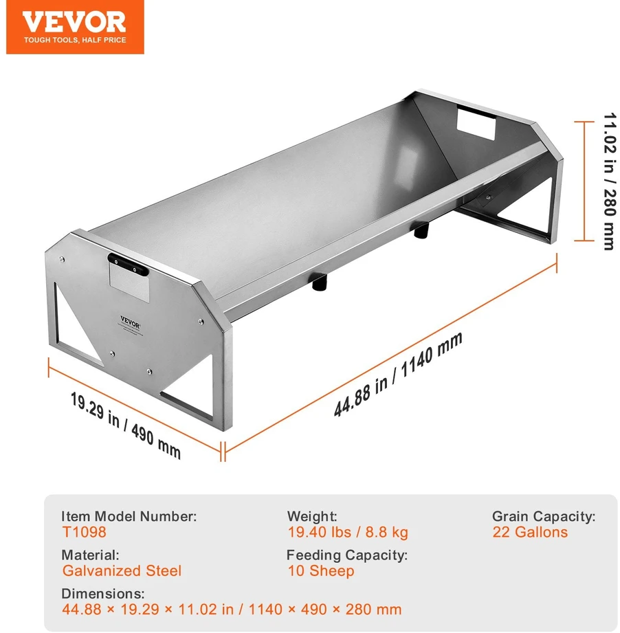 VEVOR Gyvulių šėryklė 114 cm ilgio, telpa 10 avių