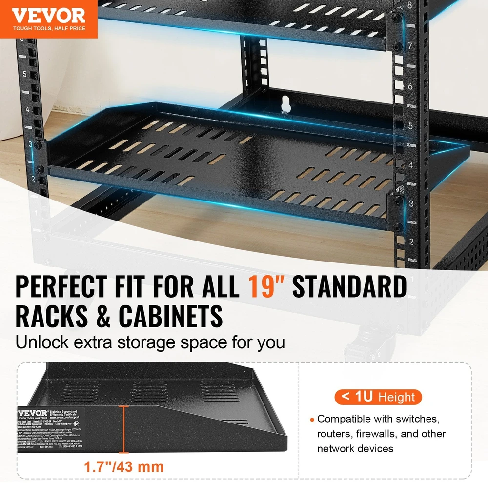 VEVOR 2vnt 1U serverio lentyna su ventiliacija