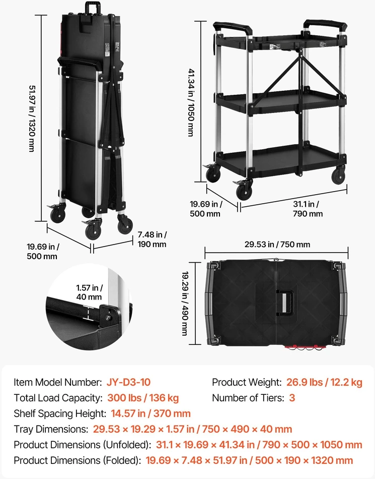 Serviso vežimėlis VEVOR JY-D3-10, 136 kg keliamoji galia