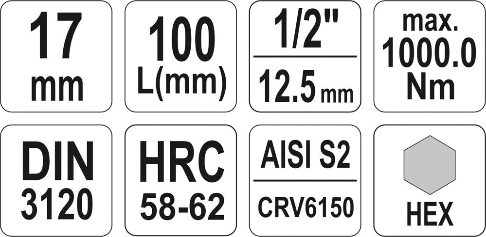 YATO ŠEŠIAKAMPIS RAKTAS 1/2 17x100mm 04398