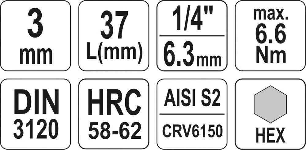 Yato ŠEŠIAKAMPĖ GALVUTĖ 1/4″, 3 MM, L 37 MM (YT-04370)