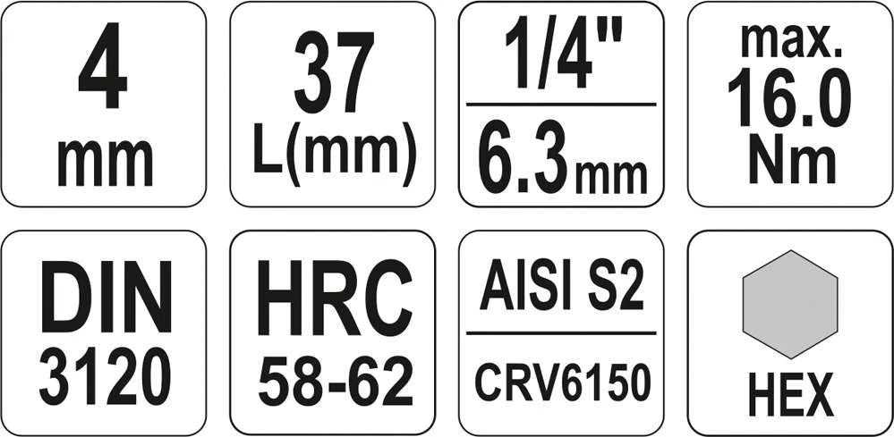 YATO ŠEŠIAKAMPIS RAKTAS 1/4″ 4x 37mm 04371