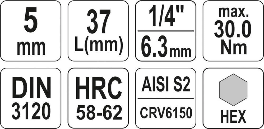 YATO ŠEŠIAKAMPIS RAKTAS 1/4 5x 37mm 04372
