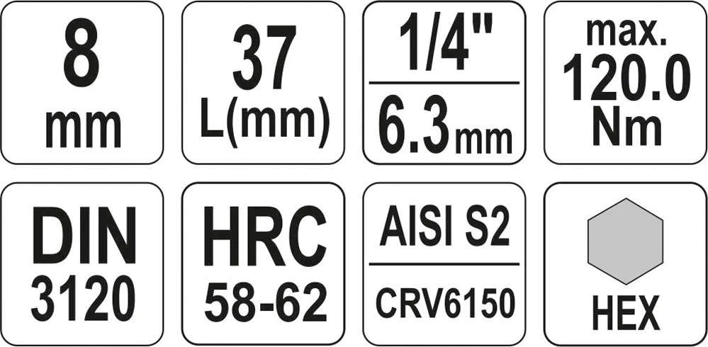 YATO ŠEŠIAKAMPIS RAKTAS 1/4″ 8x 37mm 04375