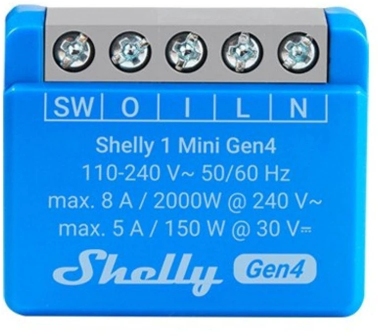 Shelly 1 Mini Gen4 1 kanalo relė 8A (WiFi, Bluetooth, Zigbee, Matter)