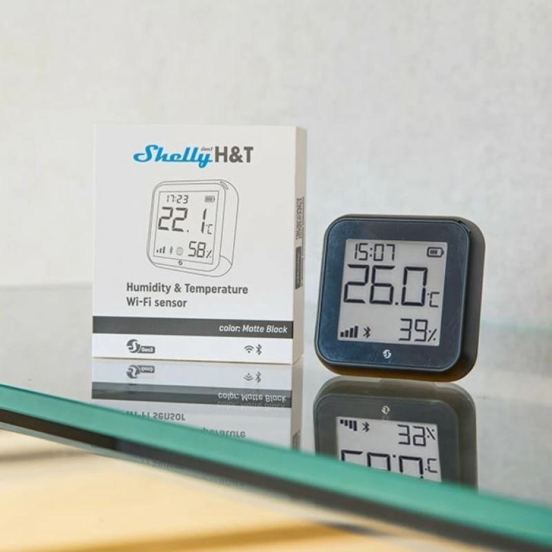Shelly H&T GEN3 Wifi temperatūros ir drėgmės sensorius juodas