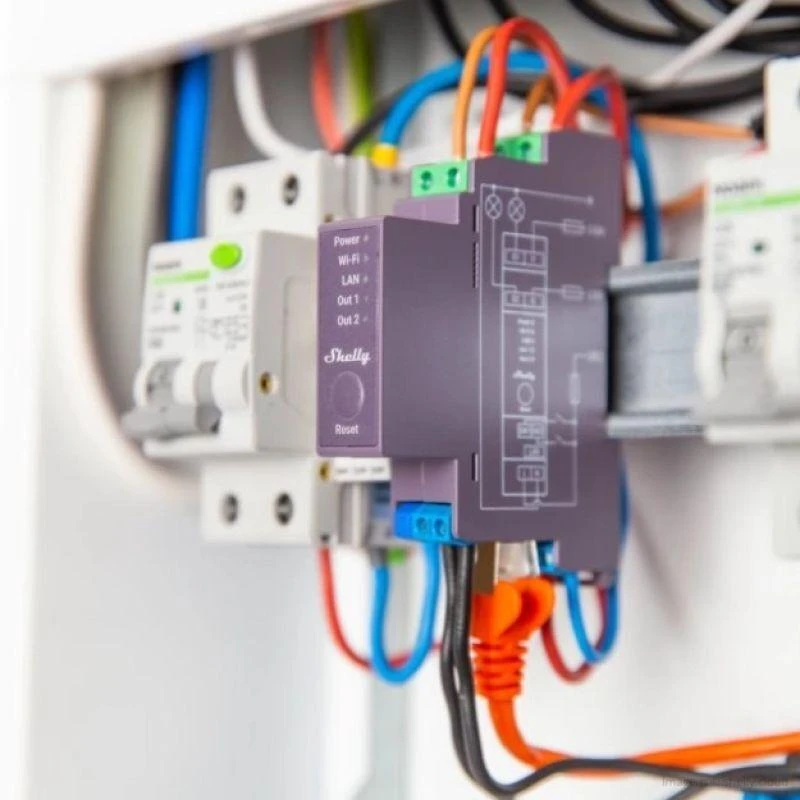 Shelly PRO 2 išmanioji 2 kanalų relė valdoma Wifi LAN ar Bluetooth montuojama ant DIN bėgelio