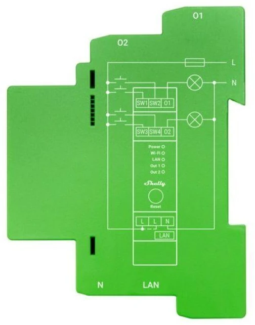 Shelly Pro Dimmer 2PM 2 kanalų pritemdymo modulis