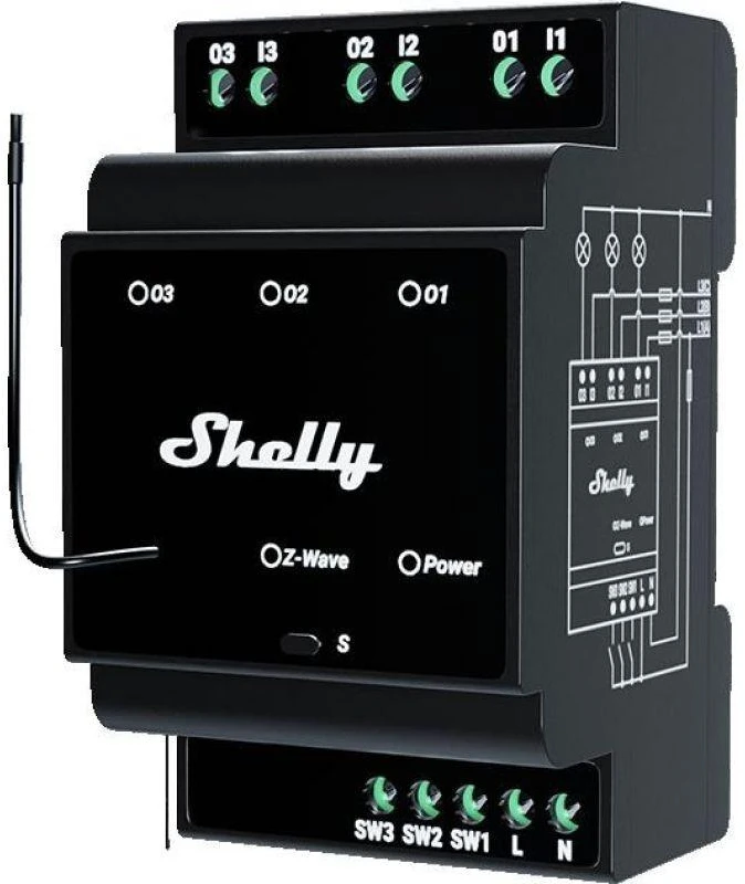 Shelly Qubino Wave Pro 3 3 kanalų DIN Z-wave magistralės relė