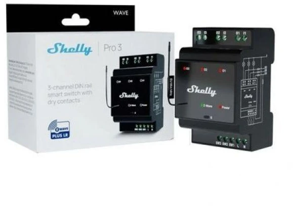 Shelly Qubino Wave Pro 3 3 kanalų DIN Z-wave magistralės relė