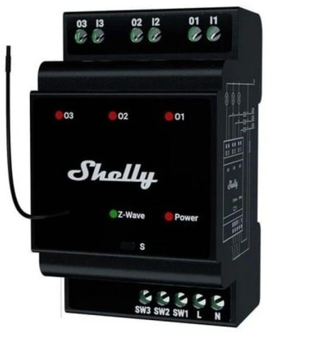 Shelly Qubino Wave Pro 3 3 kanalų DIN Z-wave magistralės relė