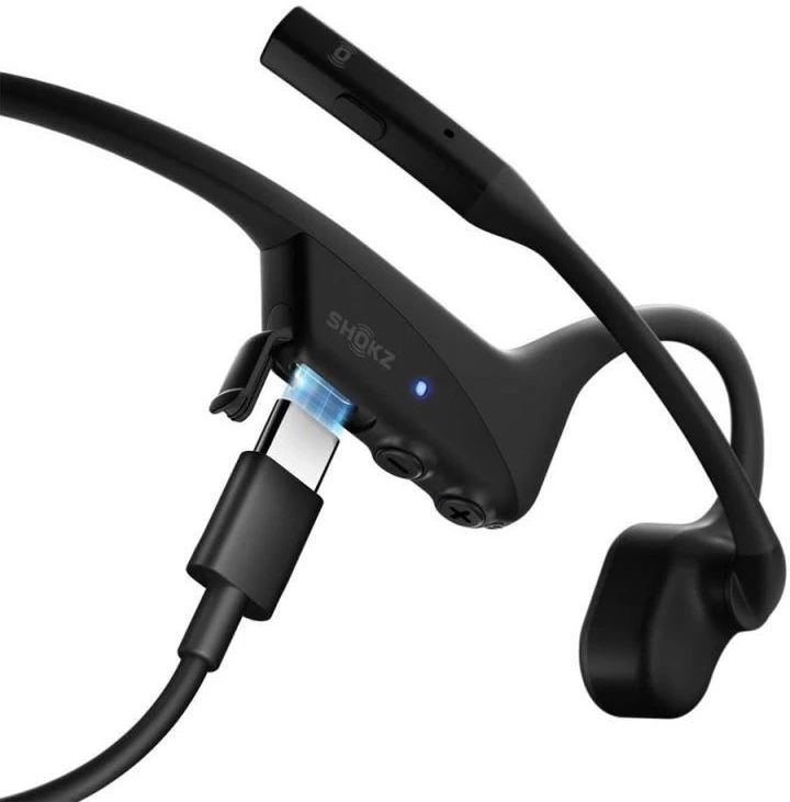 SHOKZ OpenComm2 UC 2025 atnaujintos belaidės Bluetooth kaulų laidumo vaizdo konferencijų ausinės su USB-C įkrovimo prievadu ir USB-C adapteriu | 16 val. pokalbių laiko, 29 m belaidžio ryšio atstumas, 1 val. įkrovimo laikas | Pridėtas triukšmą slopinantis mikrofono kotas ir dongle, juoda