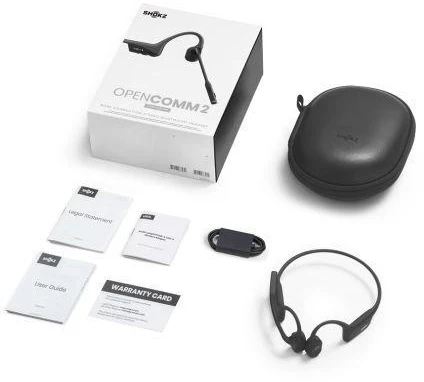 SHOKZ OpenComm2 UC 2025 atnaujintos belaidės Bluetooth kaulų laidumo vaizdo konferencijų ausinės su USB-C įkrovimo prievadu ir USB-C adapteriu | 16 val. pokalbių laiko, 29 m belaidžio ryšio atstumas, 1 val. įkrovimo laikas | Pridėtas triukšmą slopinantis mikrofono kotas ir dongle, juoda