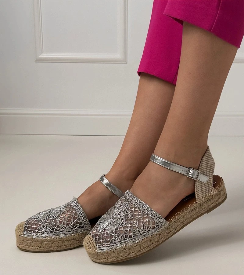 Sidabrinės ažūrinės espadrilės sandalai moterims