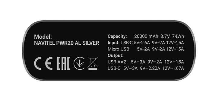 Navitel | Portable Charger | PWR20 AL Sidabrinis | Lithium-ion