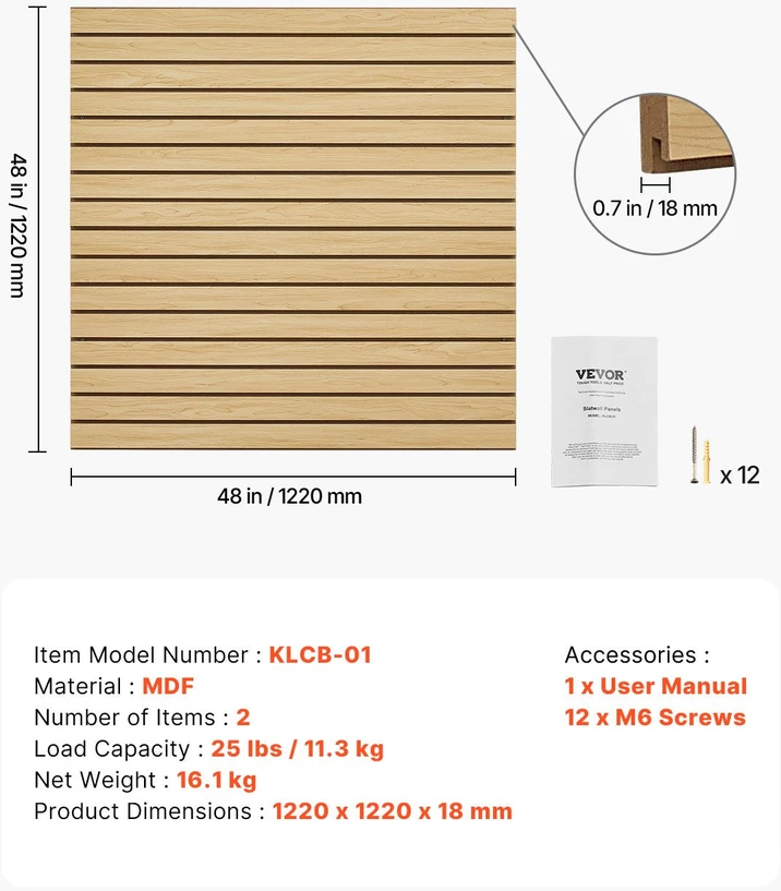 VEVOR 4 x 4 pėdų MDF plokštės slatvualas