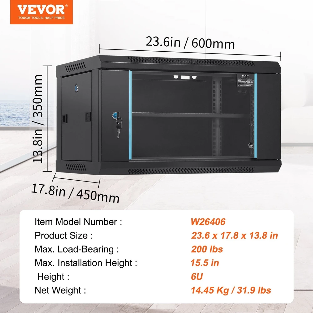 VEVOR 6U sieninė serverių spinta su užraktu