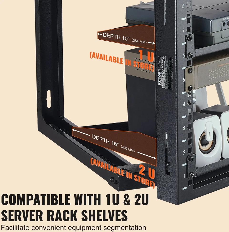 VEVOR 9U sieninė serverio lentyna atvira juoda