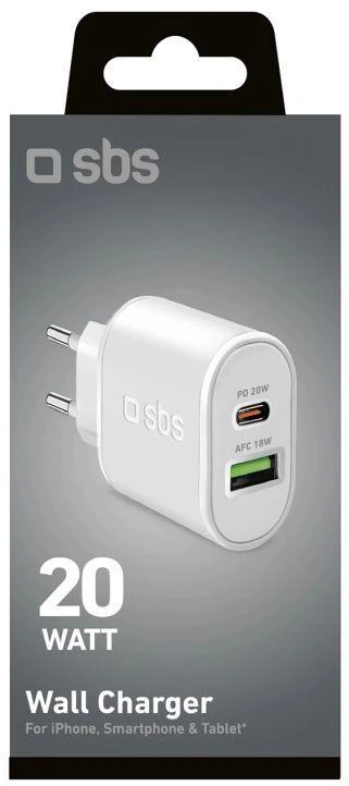 Sieninis įkroviklis 20W USB-A USB-C su Power Delivery - Baltas SBS TETRPD20W