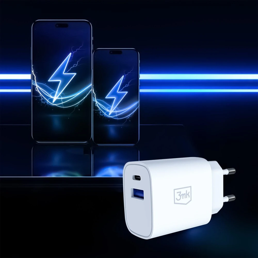 3Mk apsauga 3mk FlowPower 25W GaN PD PPS DCP QC4+ SuperVOOC AFC FCP SCP 1A1C Baltas