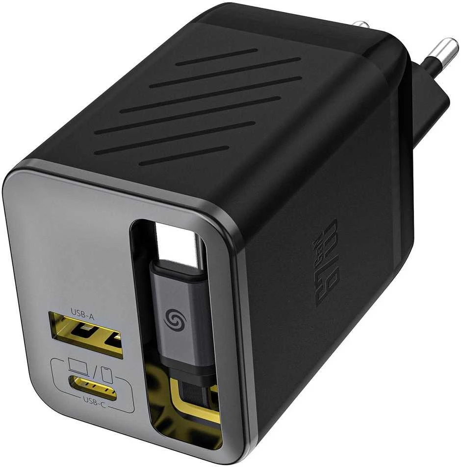 Dudao A67EU GaN 67W sieninis įkroviklis su integruotu ištraukiamu USB-C maitinimo laidu greitam įkrovimui - Juodas