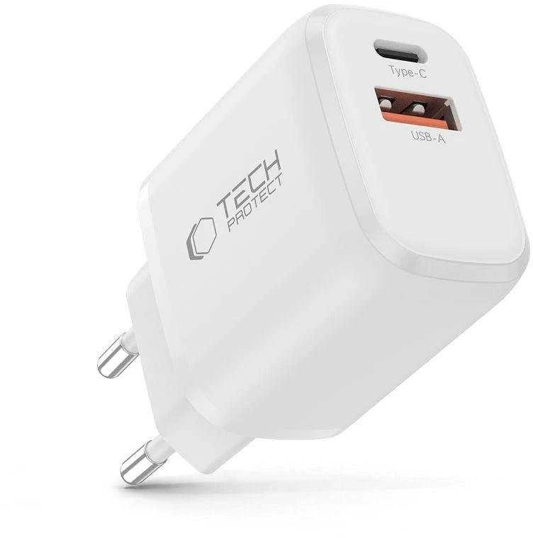 „Tech-Protect NCA30 PD 30W QC3.0 USB-A / USB-C“ sieninis įkroviklis - Baltas