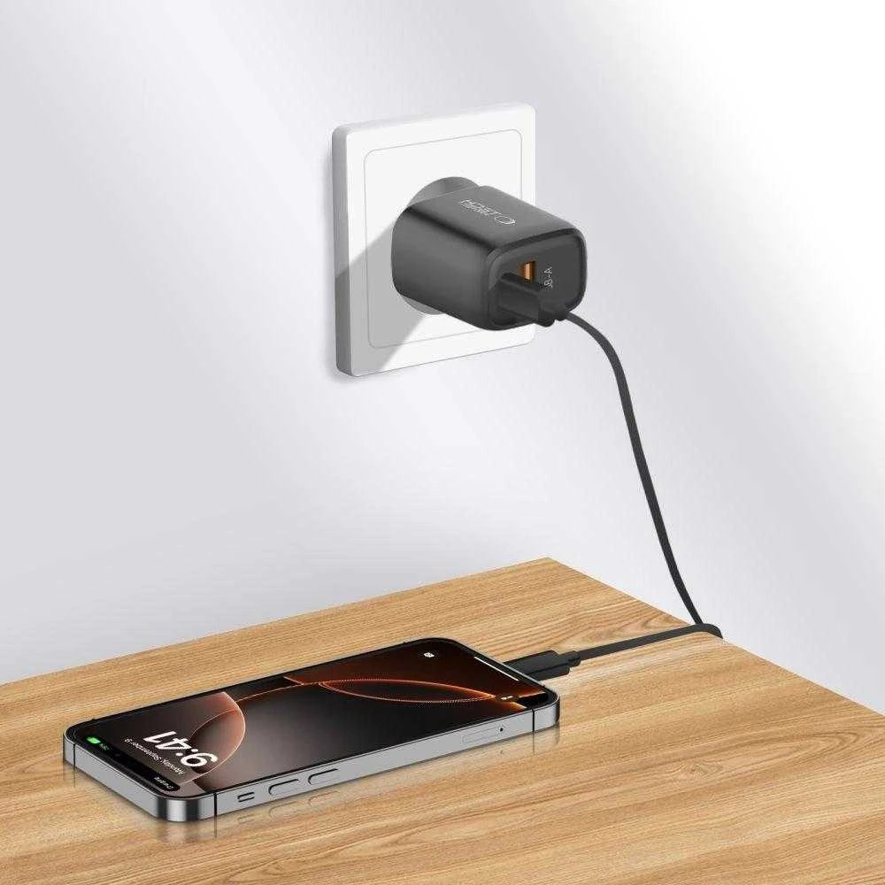 „Tech-Protect NCA30 PD 30W / QC3.0 USB-A / USB-C“ sieninis įkroviklis - juodas