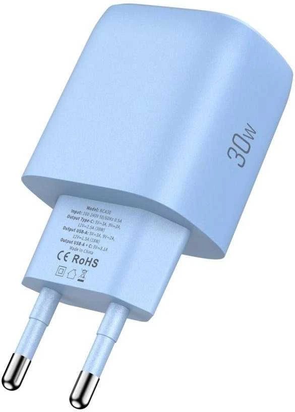„Tech-Protect NCA30 PD 30W QC3.0 USB-A / USB-C“ sieninis įkroviklis - Mėlyna