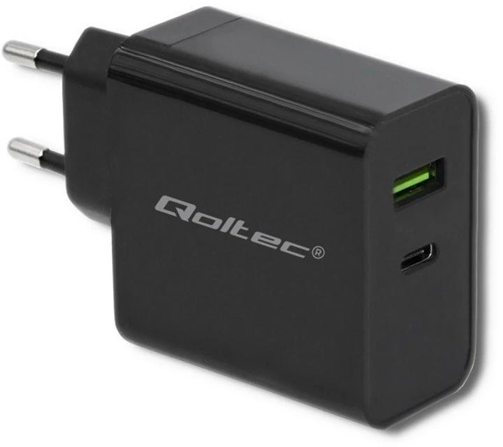 QOLTEC 51717 Įkroviklis 42W 5-20V 2.25-3A USB tipas C PD USB Juodas