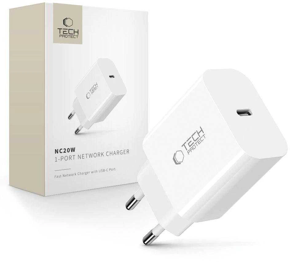 Tech-Protect NC20W sieninis įkroviklis USB-C prievadas - baltas