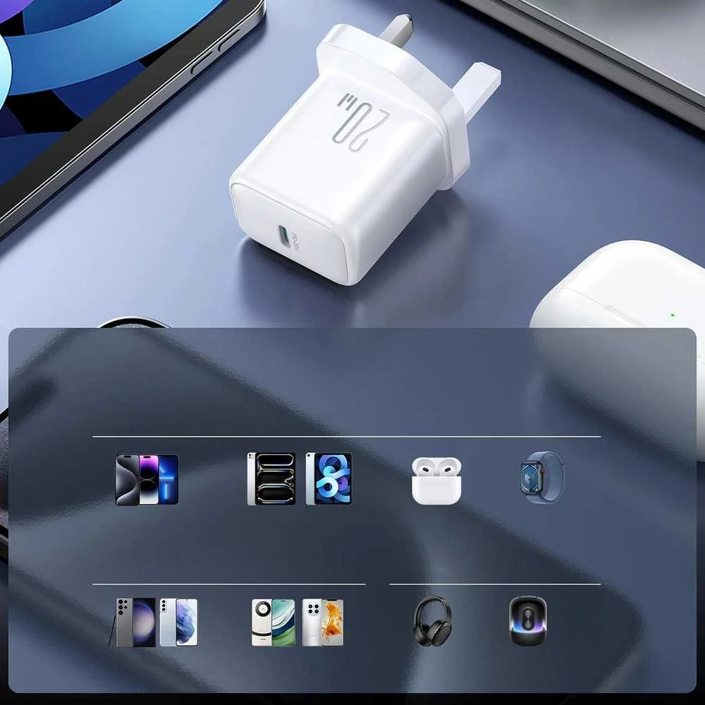 Joyroom JR-TCF20 PD 20W Wall Charger (UK Plug) with 1m USB-C Cable - Baltas