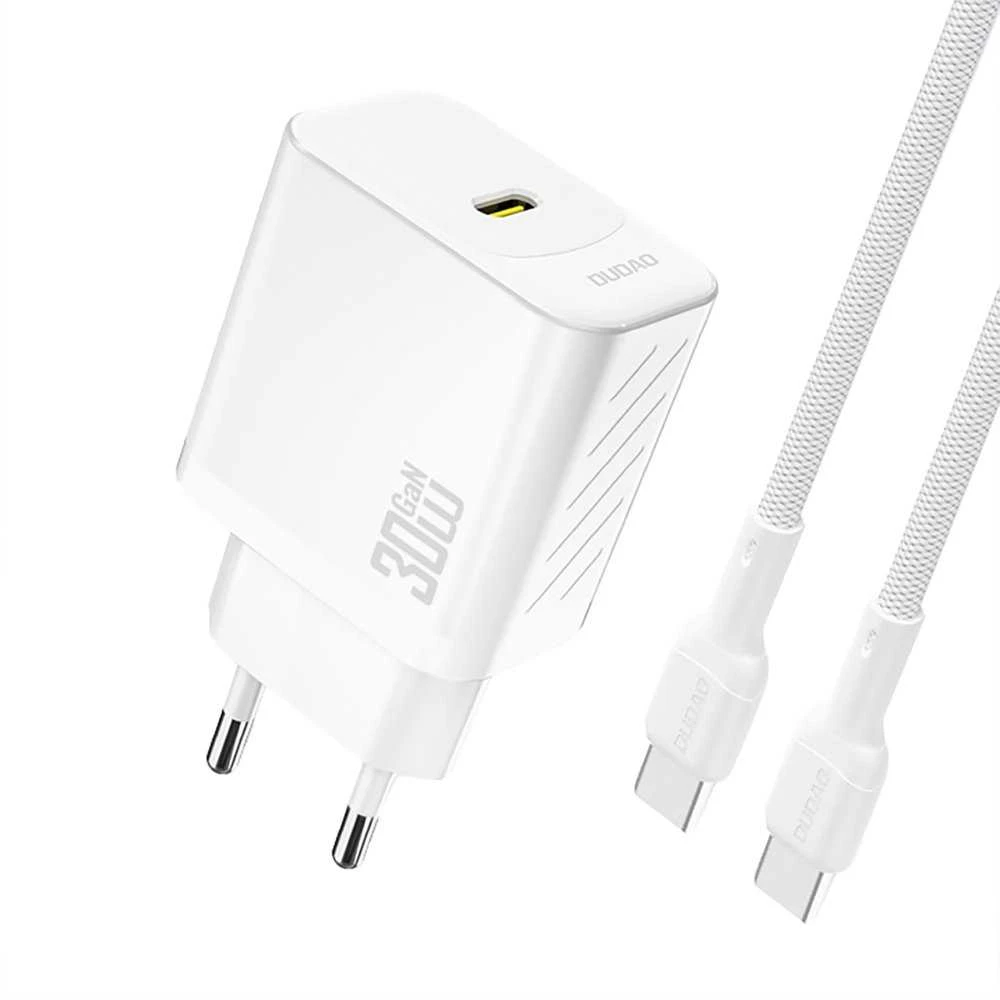 Dudao A27PCEU PD 30W GaN USB-C sieninis įkroviklis su USB-C laidu - Baltas