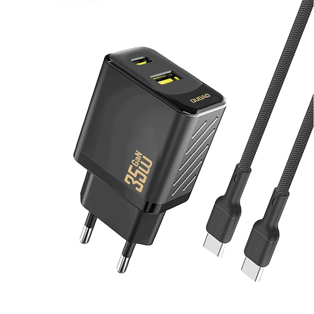 Dudao A27MaxCEU PD QC 35W USB-A USB-C sieninis įkroviklis su USB-C laidu – juodas