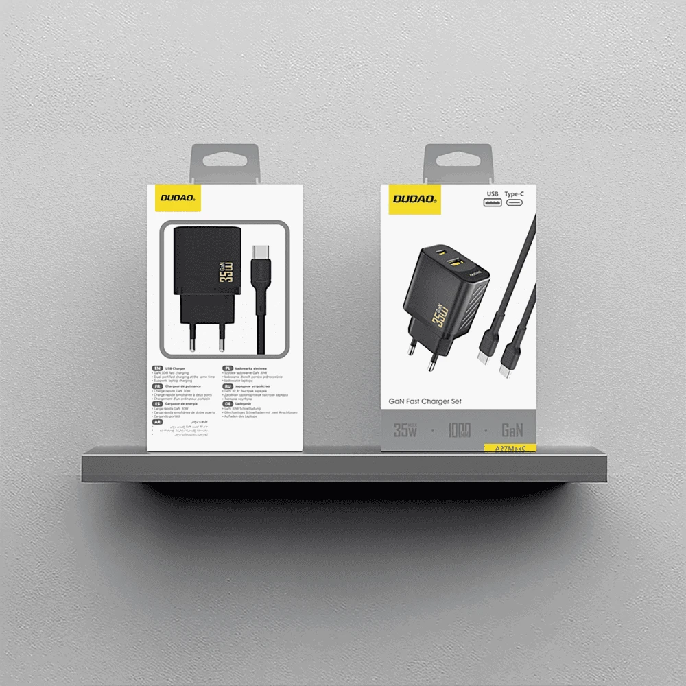Dudao A27MaxCEU PD QC 35W USB-A USB-C sieninis įkroviklis su USB-C laidu – juodas
