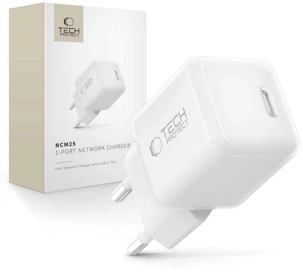 „Tech-Protect NCM25 USB-C PD 25W“ sieninis įkroviklis - Baltas