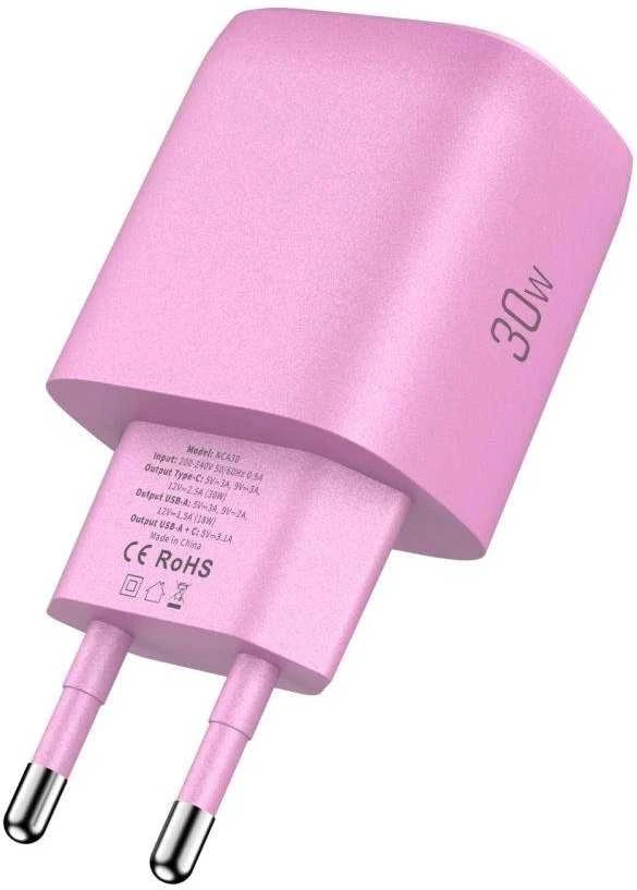 „Tech-Protect NCA30 PD 30W QC3.0 USB-A / USB-C“ sieninis įkroviklis - Rožinė