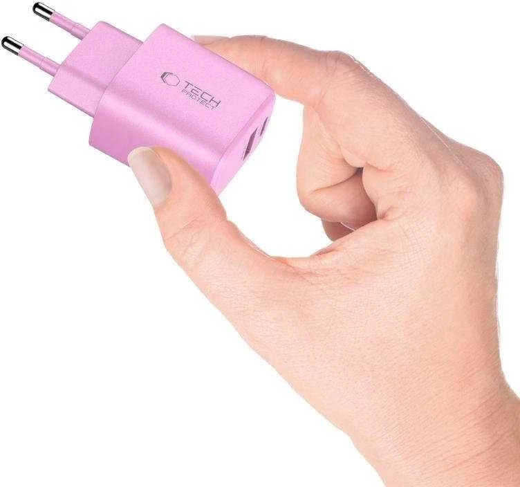 „Tech-Protect NCA30 PD 30W QC3.0 USB-A / USB-C“ sieninis įkroviklis - Rožinė
