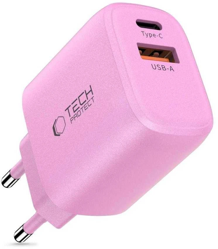 „Tech-Protect NCA30 PD 30W QC3.0 USB-A / USB-C“ sieninis įkroviklis - Rožinė