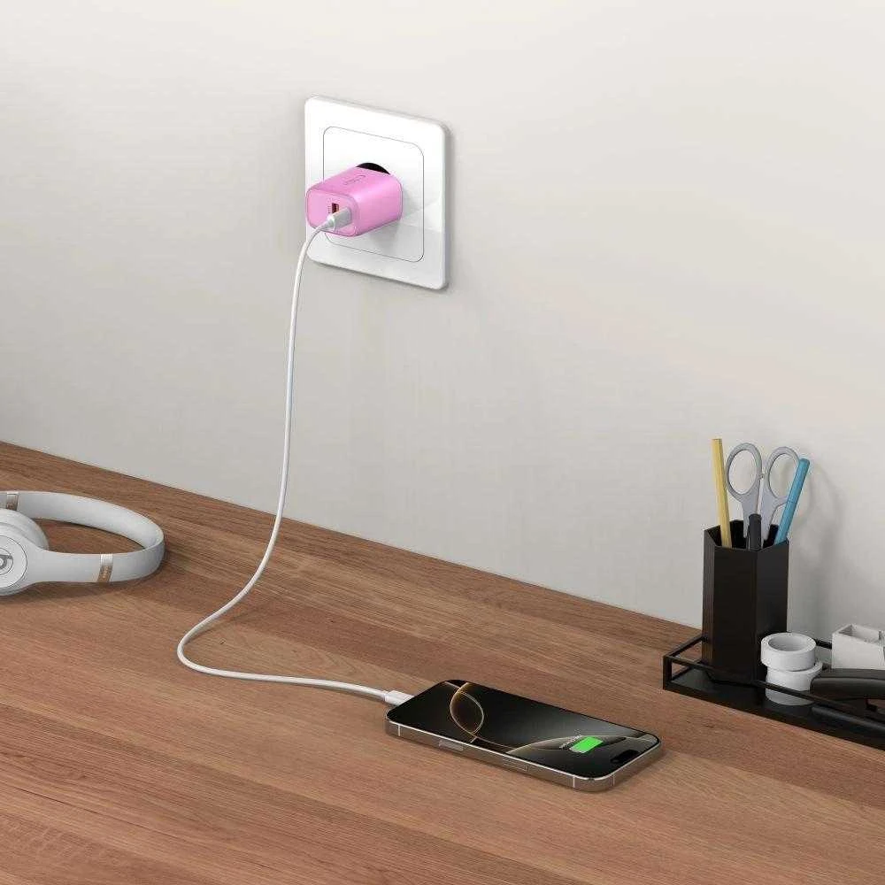 „Tech-Protect NCA30 PD 30W QC3.0 USB-A / USB-C“ sieninis įkroviklis - Rožinė