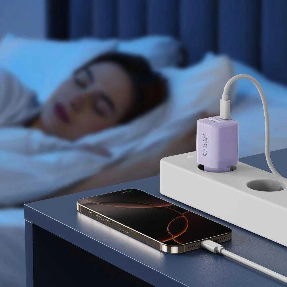 Tech-Protect NCM33 PD 33W QC3.0 USB-C / USB-C sieninis įkroviklis - Violetinė