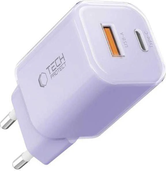 Tech-Protect NCM33 PD 33W QC3.0 USB-C / USB-C sieninis įkroviklis - Violetinė