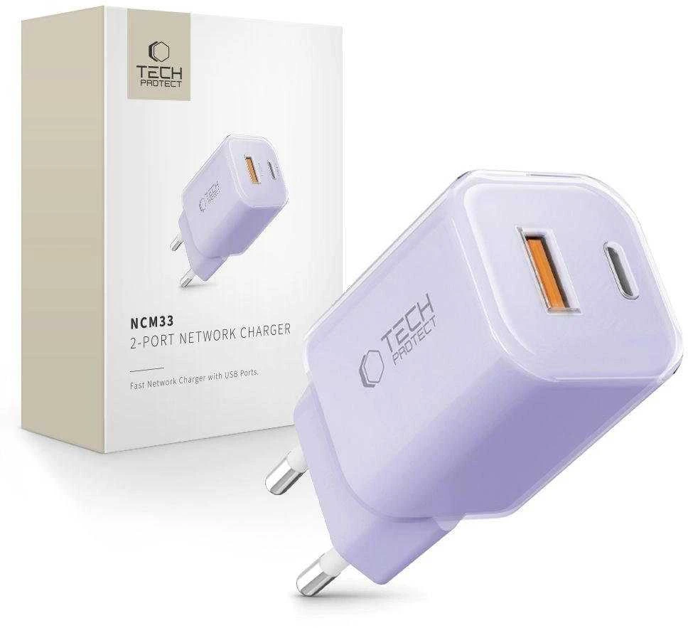 Tech-Protect NCM33 PD 33W QC3.0 USB-C / USB-C sieninis įkroviklis - Violetinė