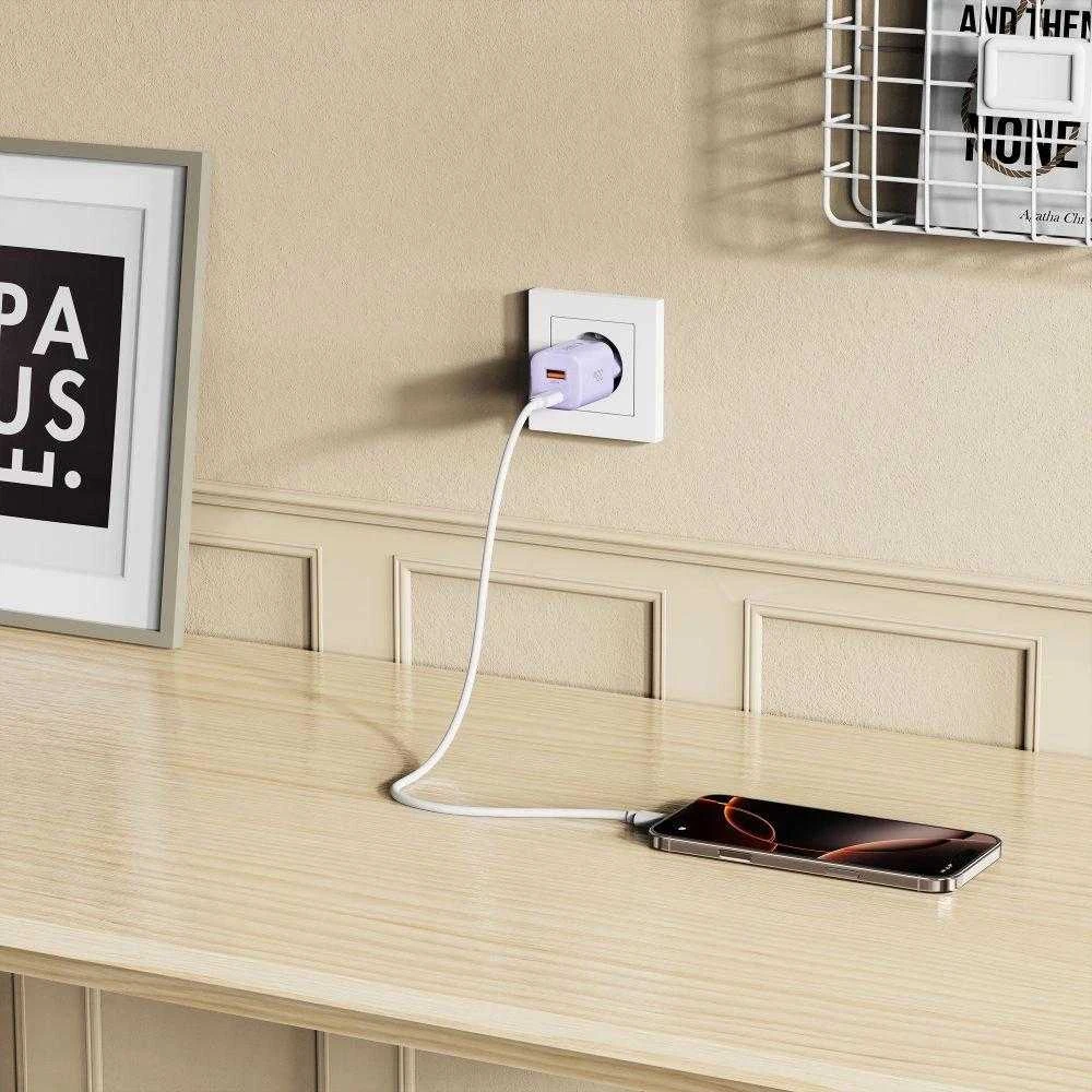 Tech-Protect NCM33 PD 33W QC3.0 USB-C / USB-C sieninis įkroviklis - Violetinė