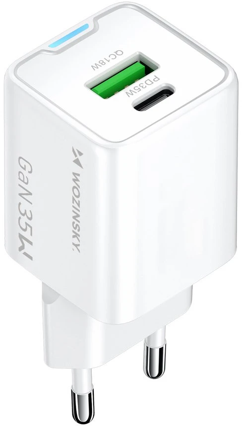 Wozinsky WWC-35W GaN USB-A + USB-C sieninis įkroviklis - Baltas