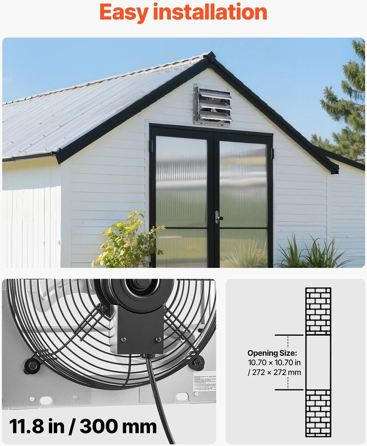 VEVOR 268 mm žaliuzinis ištraukimo ventiliatorius