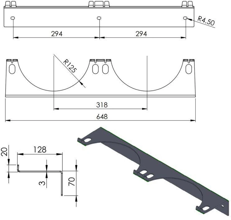 Sieninis laikiklis 2 dujų balionams, maks. skersmuo 250 mm PRO-LINE balionams