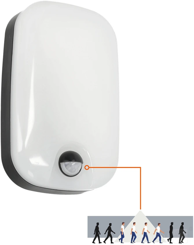 Sieninis šviestuvas 15W LED sieninis fasado šviestuvas BAVANO, juodos/baltos sp., 3000/4000/5700K, su judesio davikliu, IP54