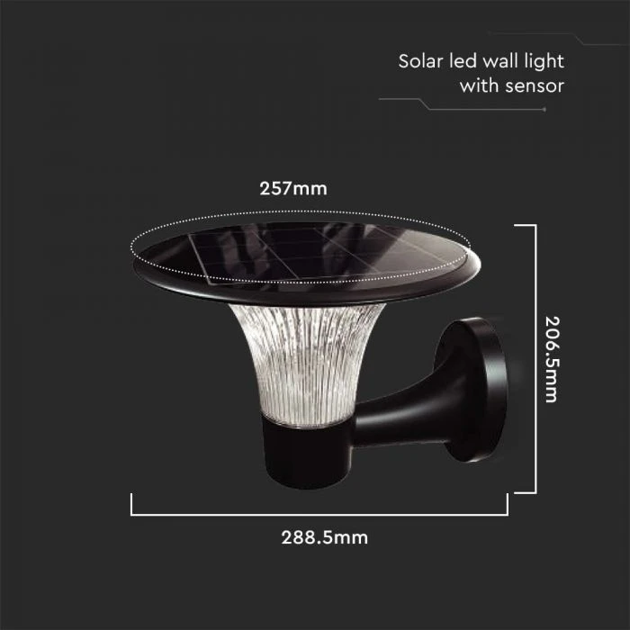 Sieninis šviestuvas V-tac 15W LED sieninis lauko šviestuvas su saulės baterija ir judesio davikliu, juodas, 4000/6000K