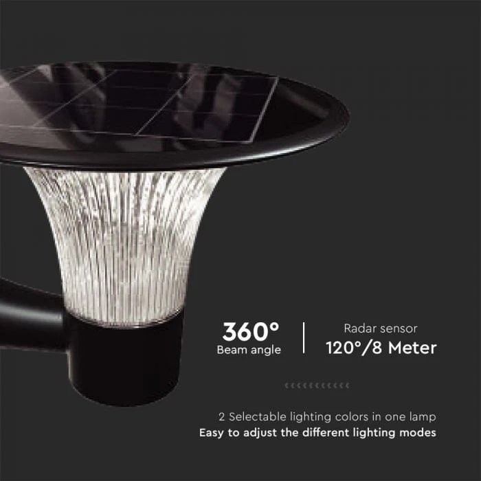 Sieninis šviestuvas V-tac 15W LED sieninis lauko šviestuvas su saulės baterija ir judesio davikliu, juodas, 4000/6000K